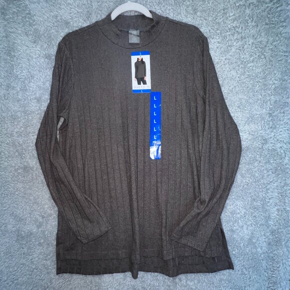 Matty M Mock‎ Neck Ribbed Tunic Heather Pebble Womens L - Picture 1 of 9
